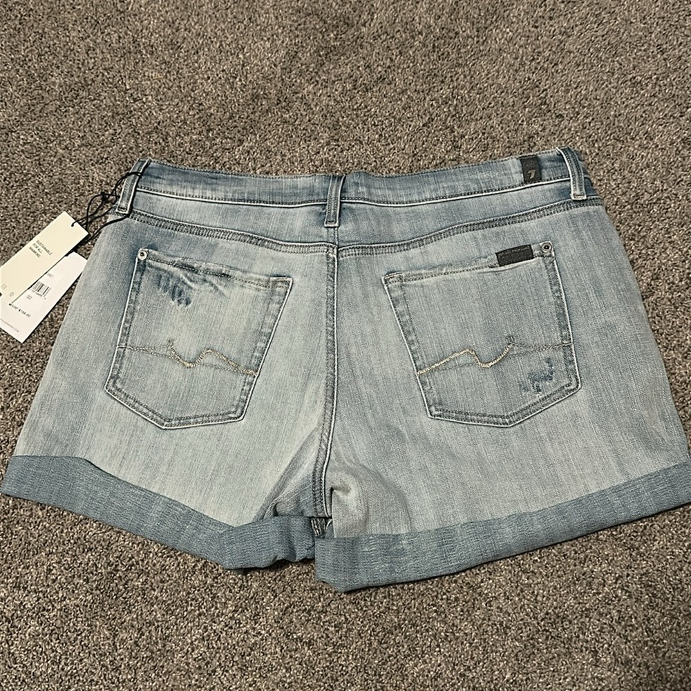 NWT 7 For All Mankind Cuffed Mid Roll Shorts 32 Broken Twill Coco Prive 7FAM - Picture 6 of 11